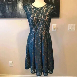 NWT Sandra Darren Green Sleeveless Classic Lace  Fit Flare w/peephole Back-10